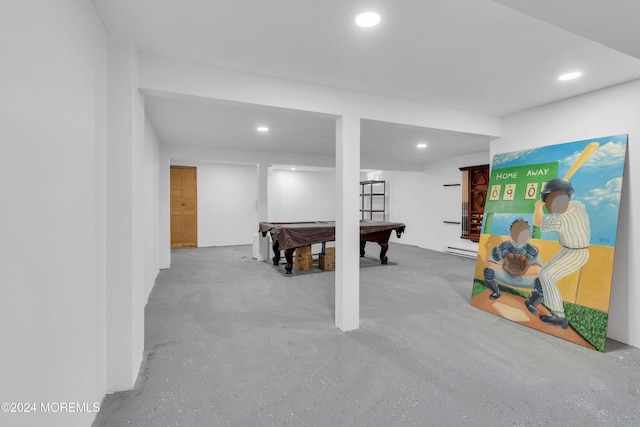 playroom featuring a baseboard heating unit and pool table