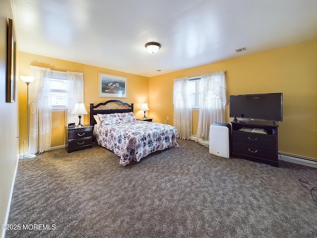 carpeted bedroom with multiple windows