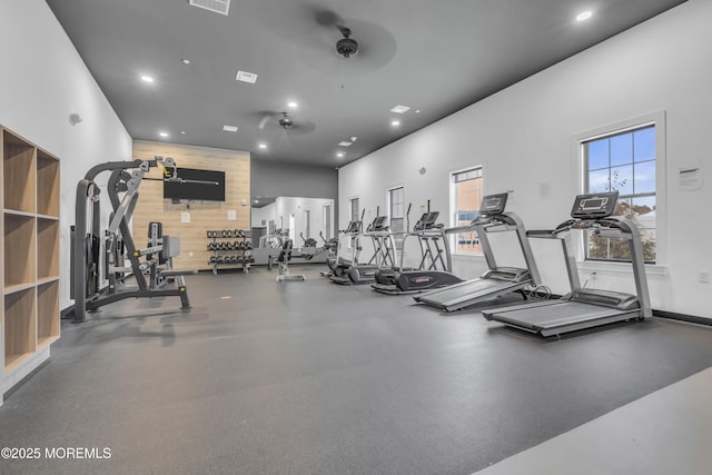 gym with ceiling fan