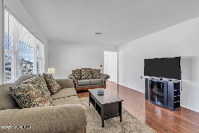 living room with hardwood / wood-style floors