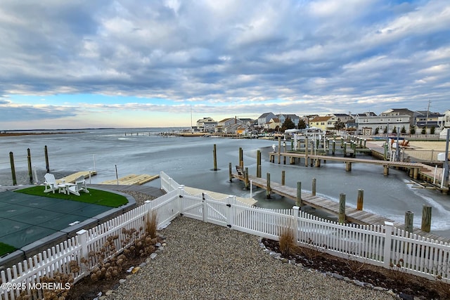 dock area with a water view