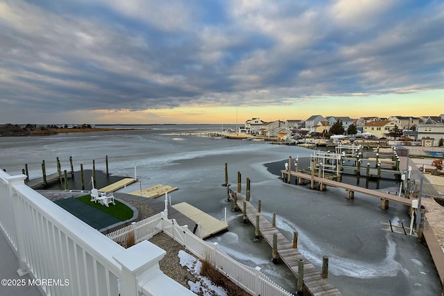 view of dock with a water view