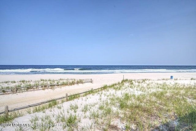 view of water feature with a beach view