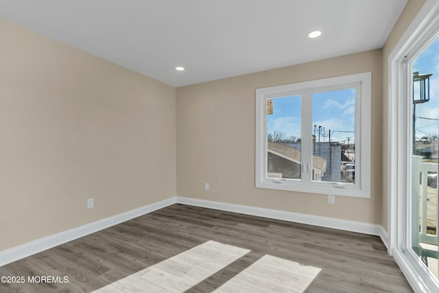 unfurnished room featuring wood-type flooring and a healthy amount of sunlight