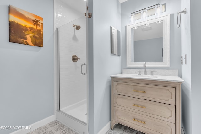 bathroom with vanity and an enclosed shower