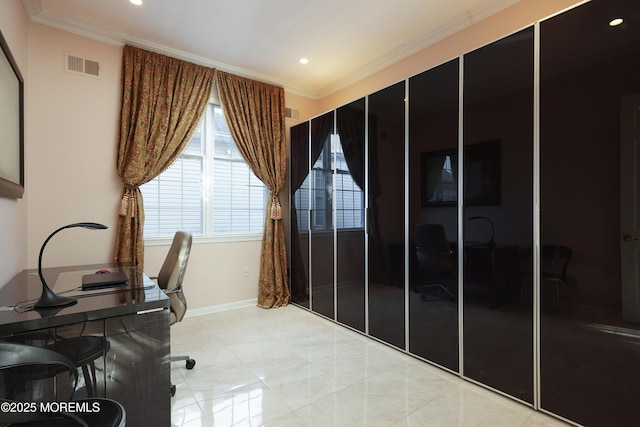 office area featuring ornamental molding