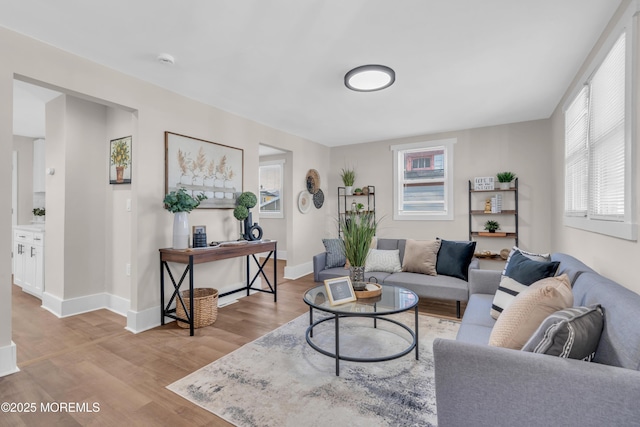 living room with light wood-type flooring