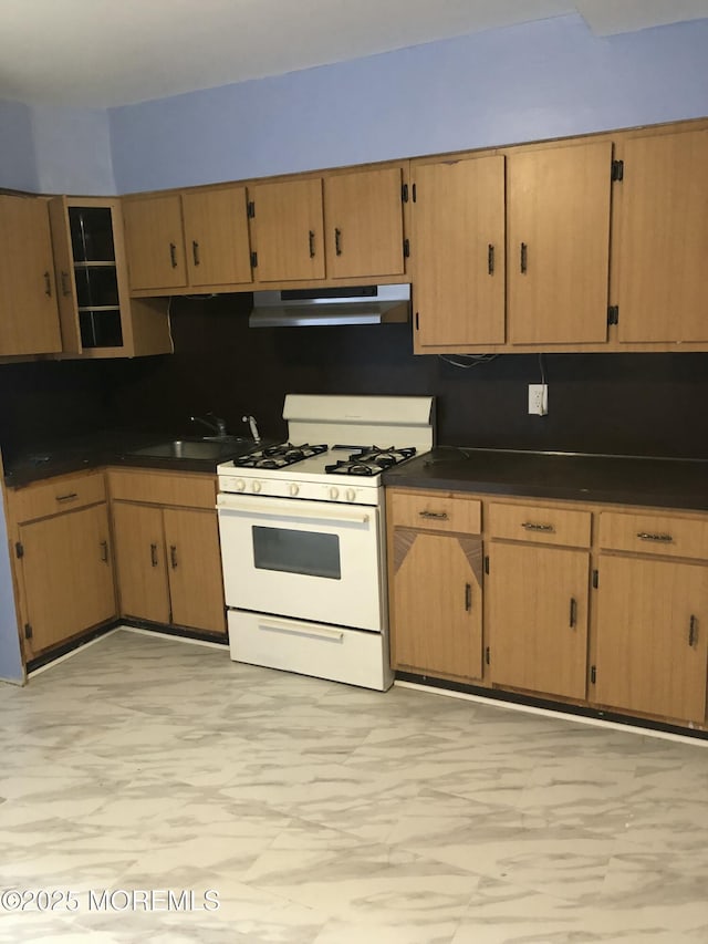 kitchen featuring sink and white gas range oven