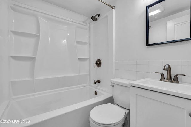 full bathroom with toilet, vanity, and bathtub / shower combination