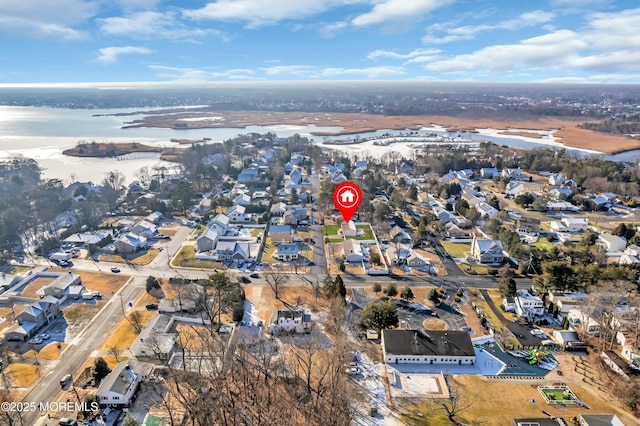 aerial view featuring a water view