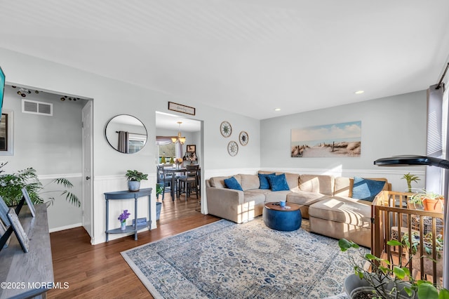 living room with dark wood-type flooring