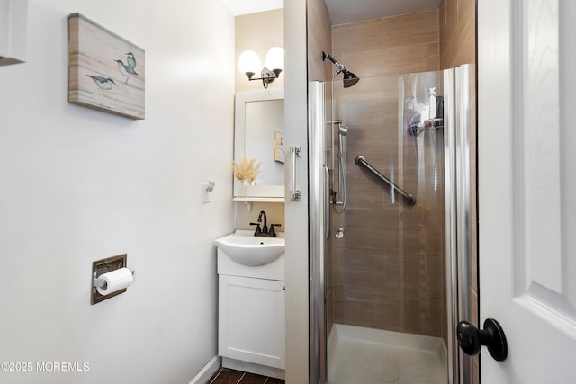 bathroom with vanity and walk in shower