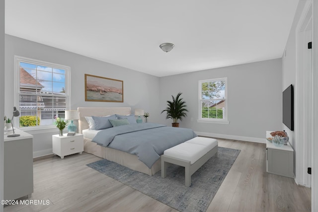 bedroom with light hardwood / wood-style flooring