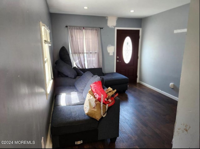 living room featuring dark hardwood / wood-style floors and a healthy amount of sunlight