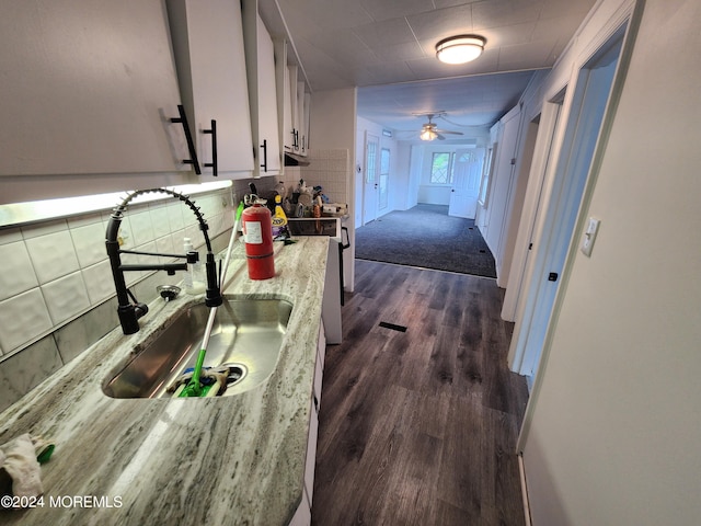 corridor featuring dark hardwood / wood-style flooring and sink