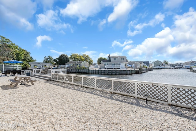 exterior space featuring a water view