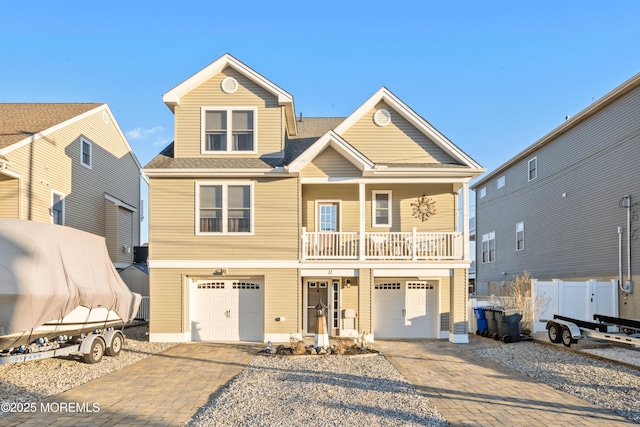 view of front of house with a garage and a balcony