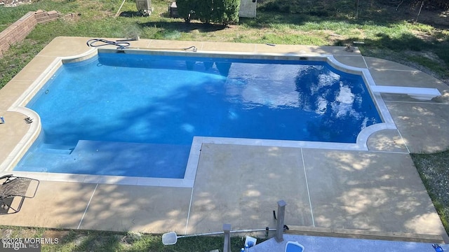 view of pool with a diving board