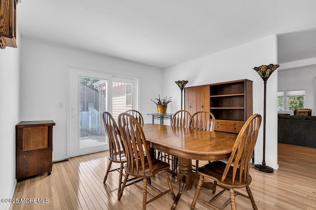 dining room with light hardwood / wood-style floors and a healthy amount of sunlight