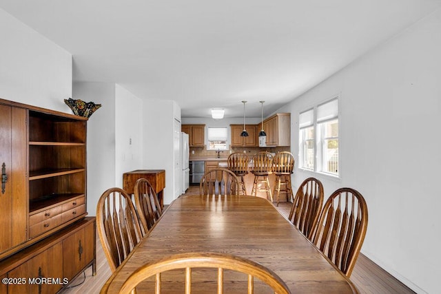 dining room with light hardwood / wood-style floors