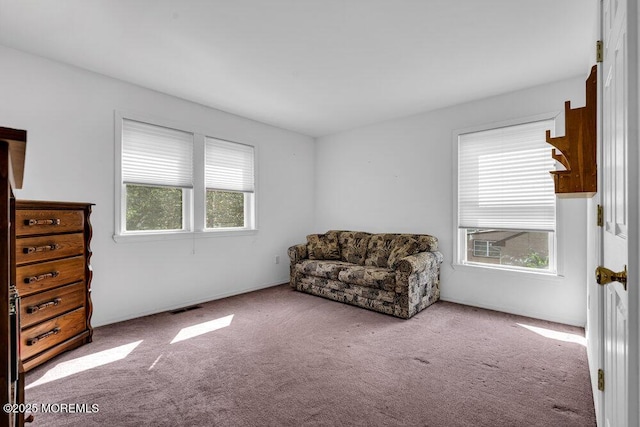 living area with light carpet