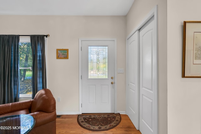 foyer with wood-type flooring