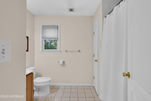 bathroom featuring toilet, tile patterned floors, and vanity