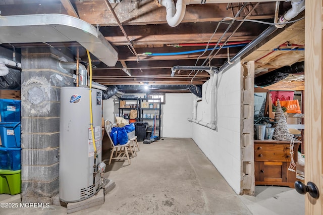 basement featuring water heater