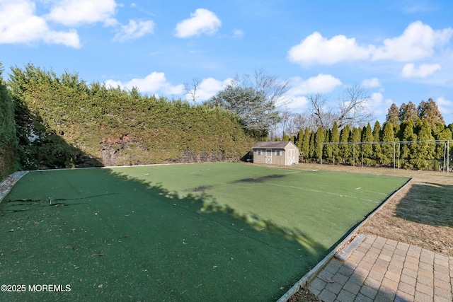 view of yard with a shed