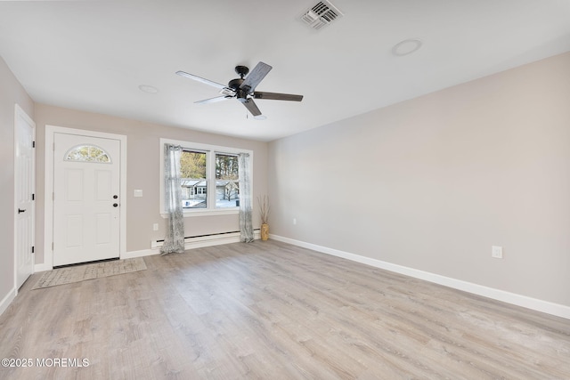 interior space featuring light hardwood / wood-style flooring and ceiling fan