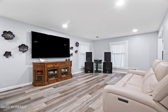 living room with light wood-type flooring