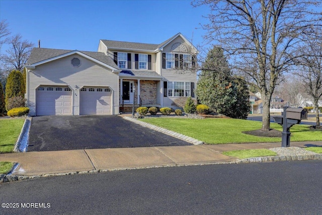 view of front facade featuring a garage and a front lawn