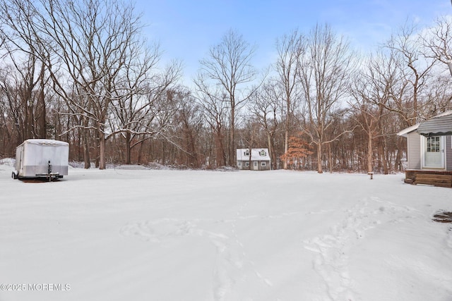 view of yard covered in snow