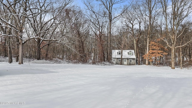 view of yard layered in snow