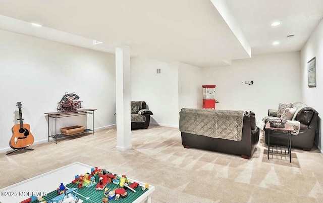 living room with carpet floors