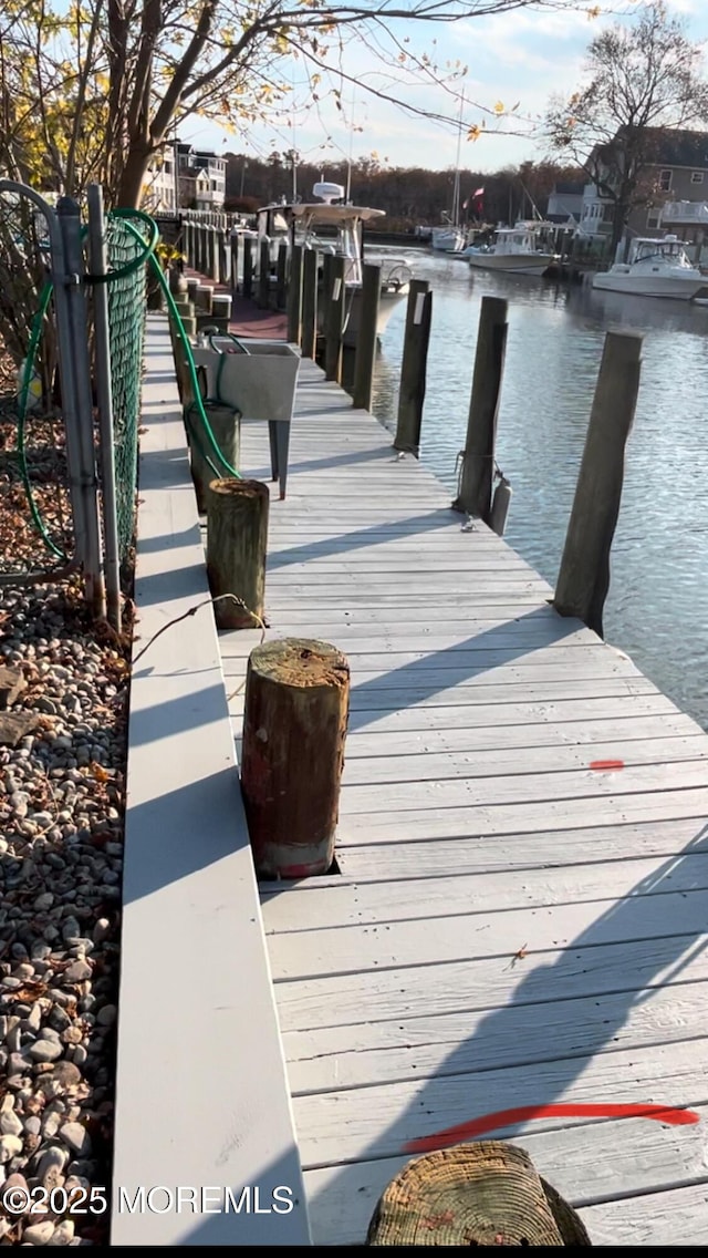 view of dock with a water view