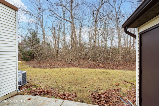 view of yard featuring central air condition unit