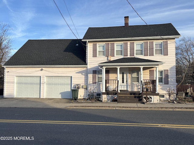 colonial house with a garage and covered porch