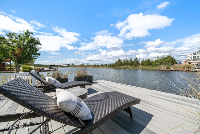 dock area featuring a water view