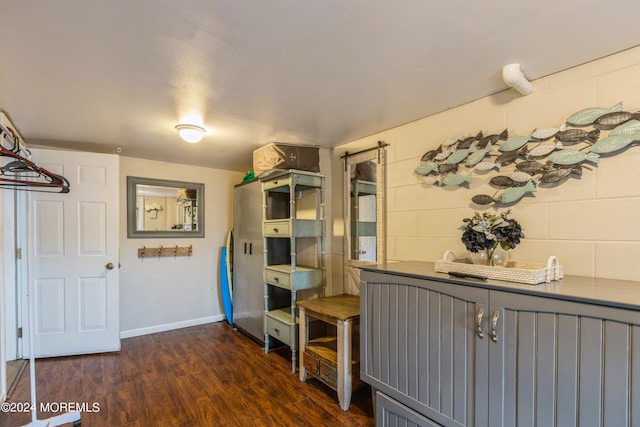 interior space with dark hardwood / wood-style floors