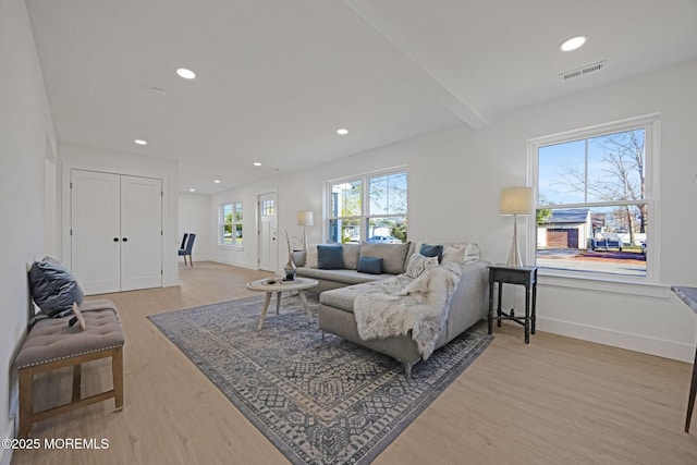 living room with light hardwood / wood-style floors