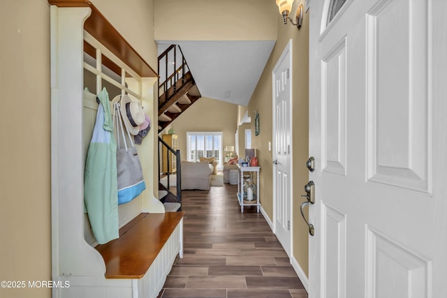 mudroom with hardwood / wood-style floors