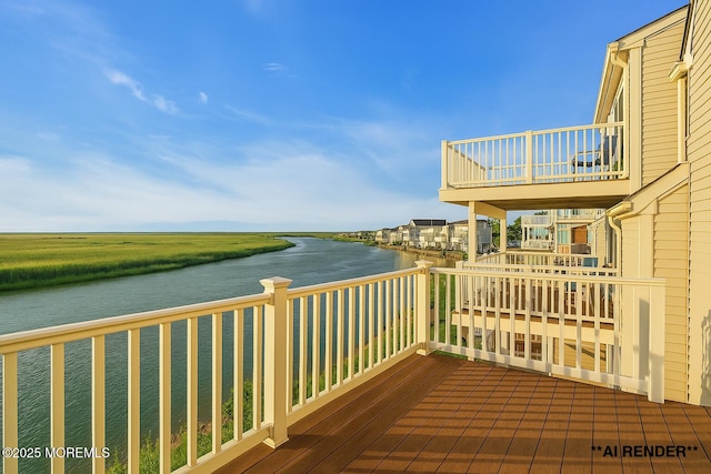 wooden deck with a water view
