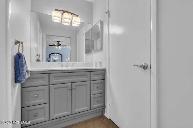 bathroom with vanity and ceiling fan