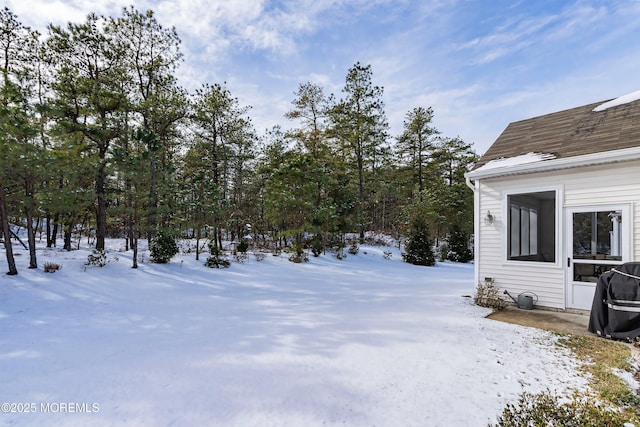 view of yard covered in snow