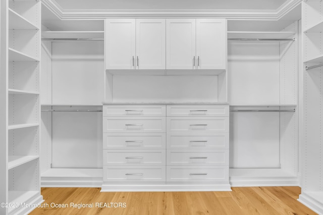 spacious closet featuring light hardwood / wood-style floors