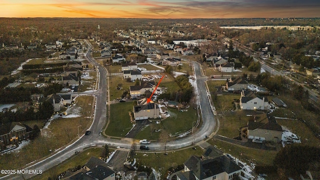 view of aerial view at dusk