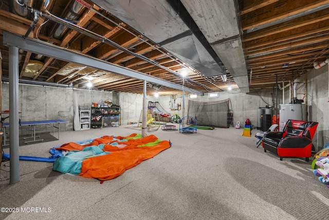 basement featuring gas water heater