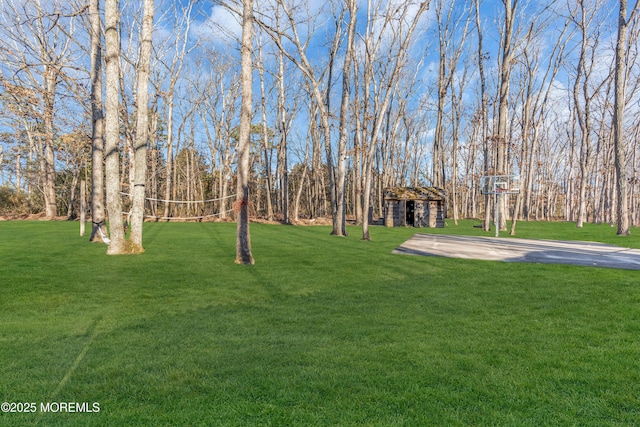 view of yard with basketball hoop