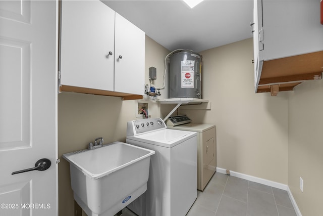 15B Betsy Ross Dr Unit B, Monroe, NJ 08831 - laundry room featuring light tile patterned floors, sink, washer and dryer, cabinets, and electric water heater